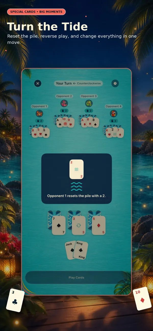 An opponent plays a 2 to reset the pile.